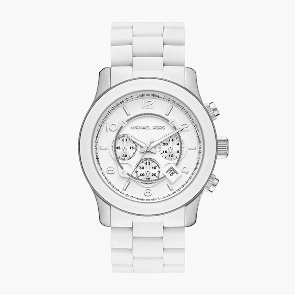 Michael Kors Runway Chronograph White Silicone-Wrapped Stainless Steel Watch - Picture 1 of 12